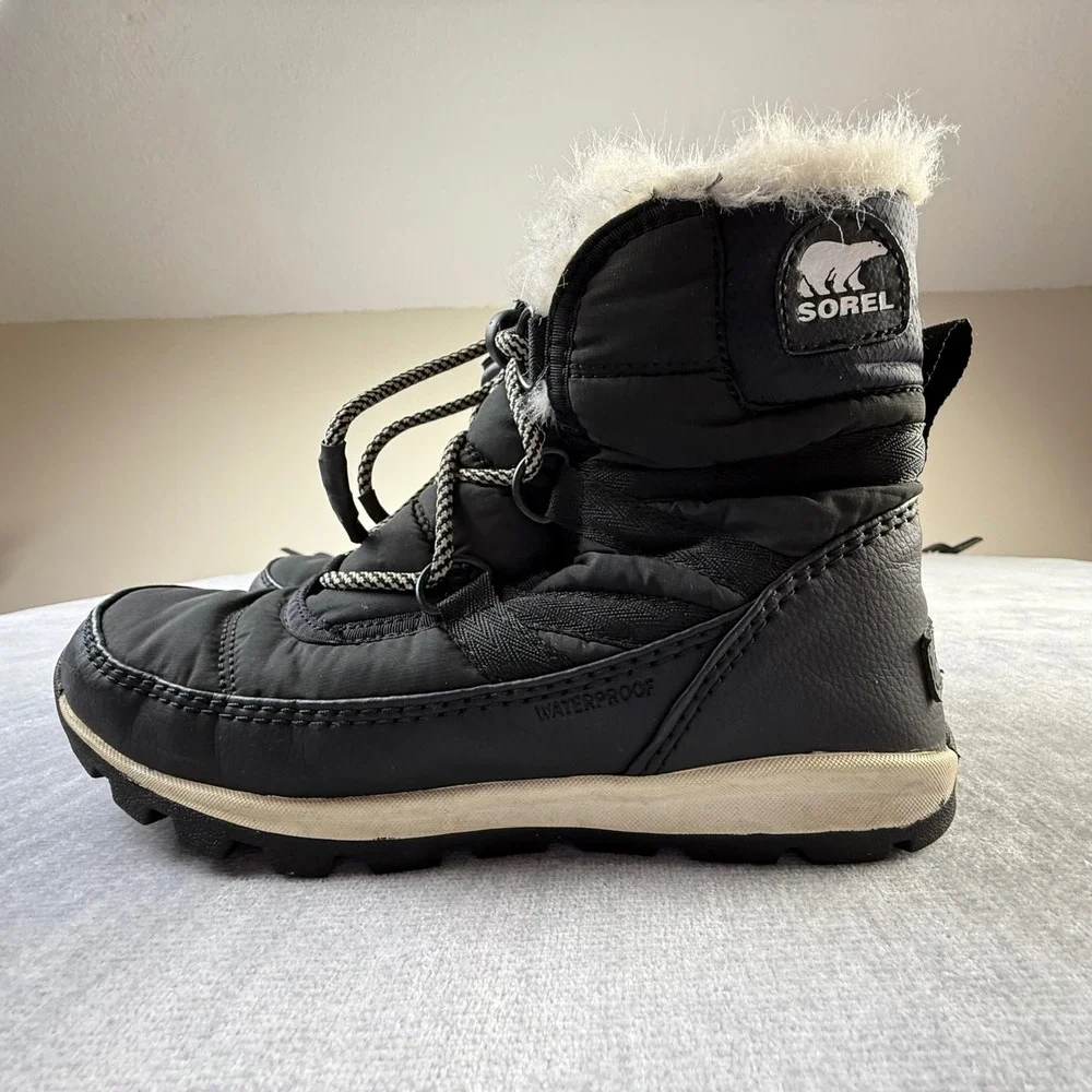 Sorel Whitney Short Lace Black Waterproof Snow Boots‎ Kids Size 3 NY1897-011